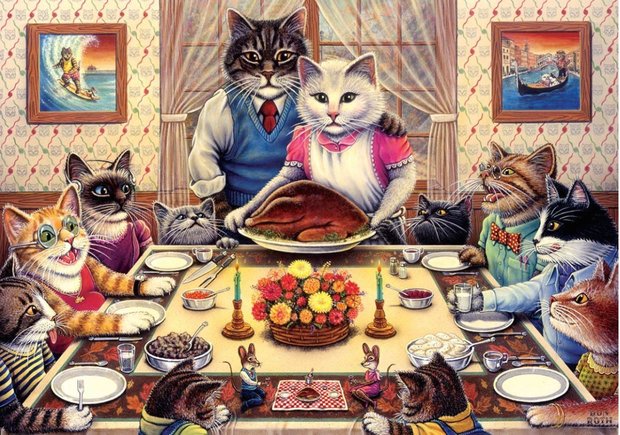 Feline Family Feast :: Art Puzzle