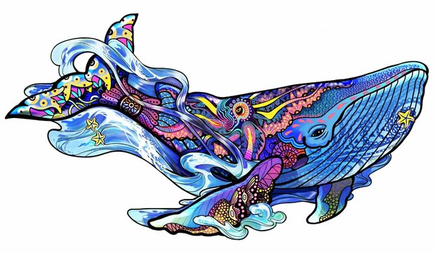 Blue Whale :: Rainbow Wooden Puzzle